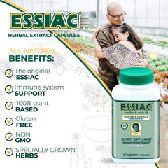 Essiac tea capsules pour from bottle for quick, ready-to-use daily regimen.