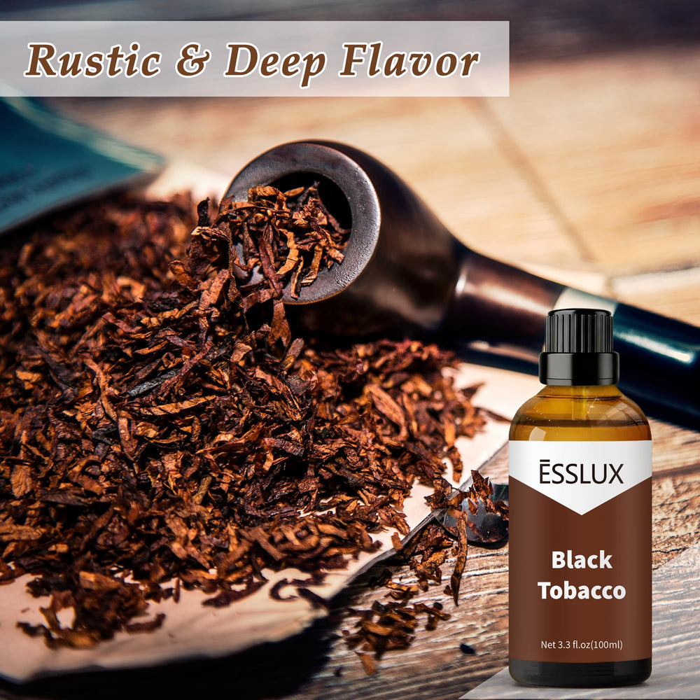 ESSLUX Black Tobacco Fragrance Oil diffuser scene evokes warm sophisticated aroma
