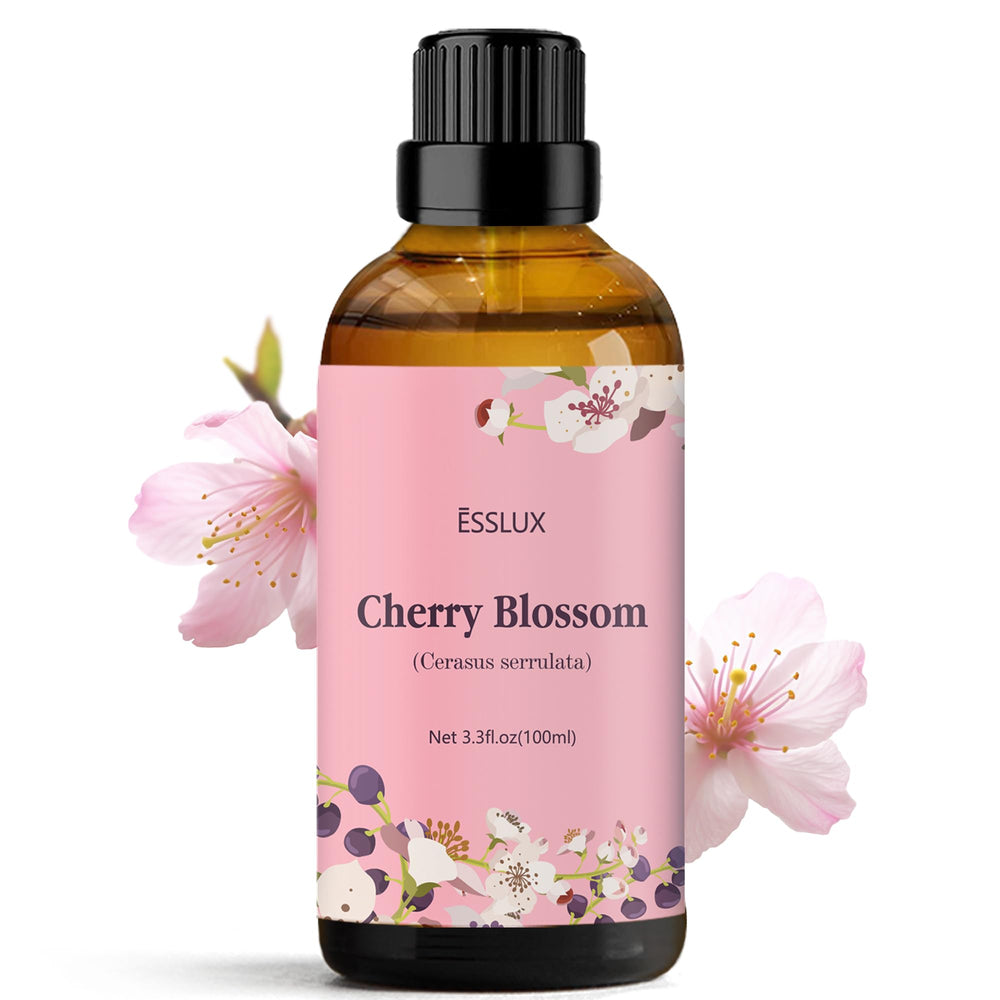 ESSLux Cherry Blossom Essential Oil bottle in amber 100 ml for diffusion and DIY blends.