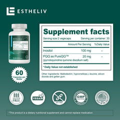 ESTHELIV packaging beside healthy foods suggests balanced lifestyle support