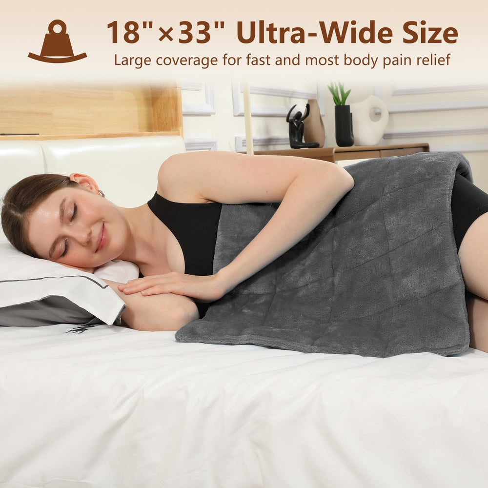 ESTINGO weighted heating pad large wrap-around fit supports neck and shoulders with calm pressure.