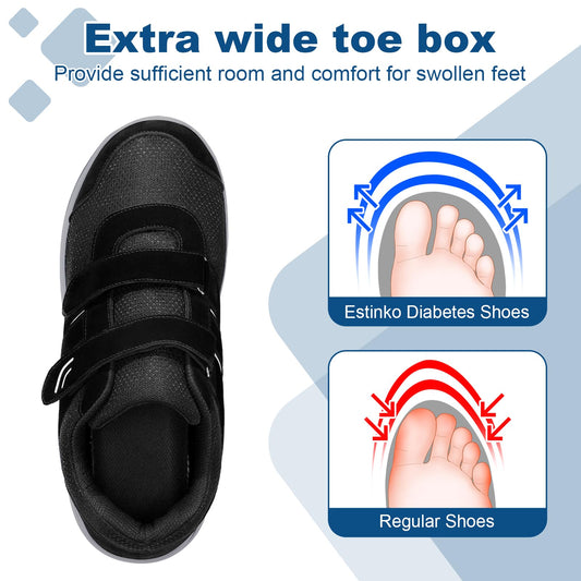 Estinko diabetic shoes with wide toe box for extra room and reduced pressure.