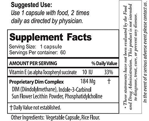 Estroblock label close-up showing DIM and Indole-3-Carbinol details.