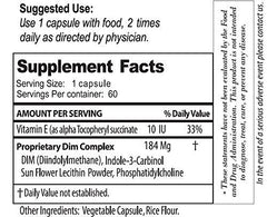 Estroblock label close-up showing DIM and Indole-3-Carbinol details.