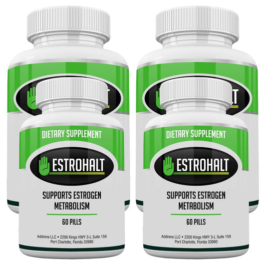 Estrohalt bottle with DIM and I3C capsules for flexible daily dosing.