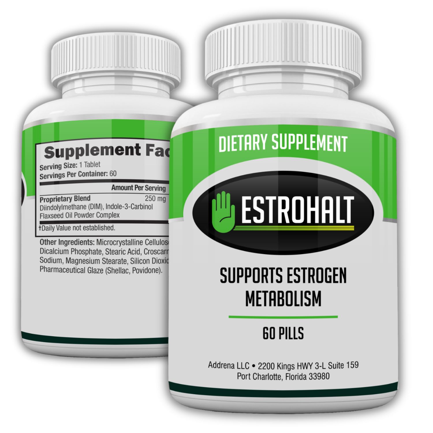 Estrohalt bottle front view for daily estrogen balance.