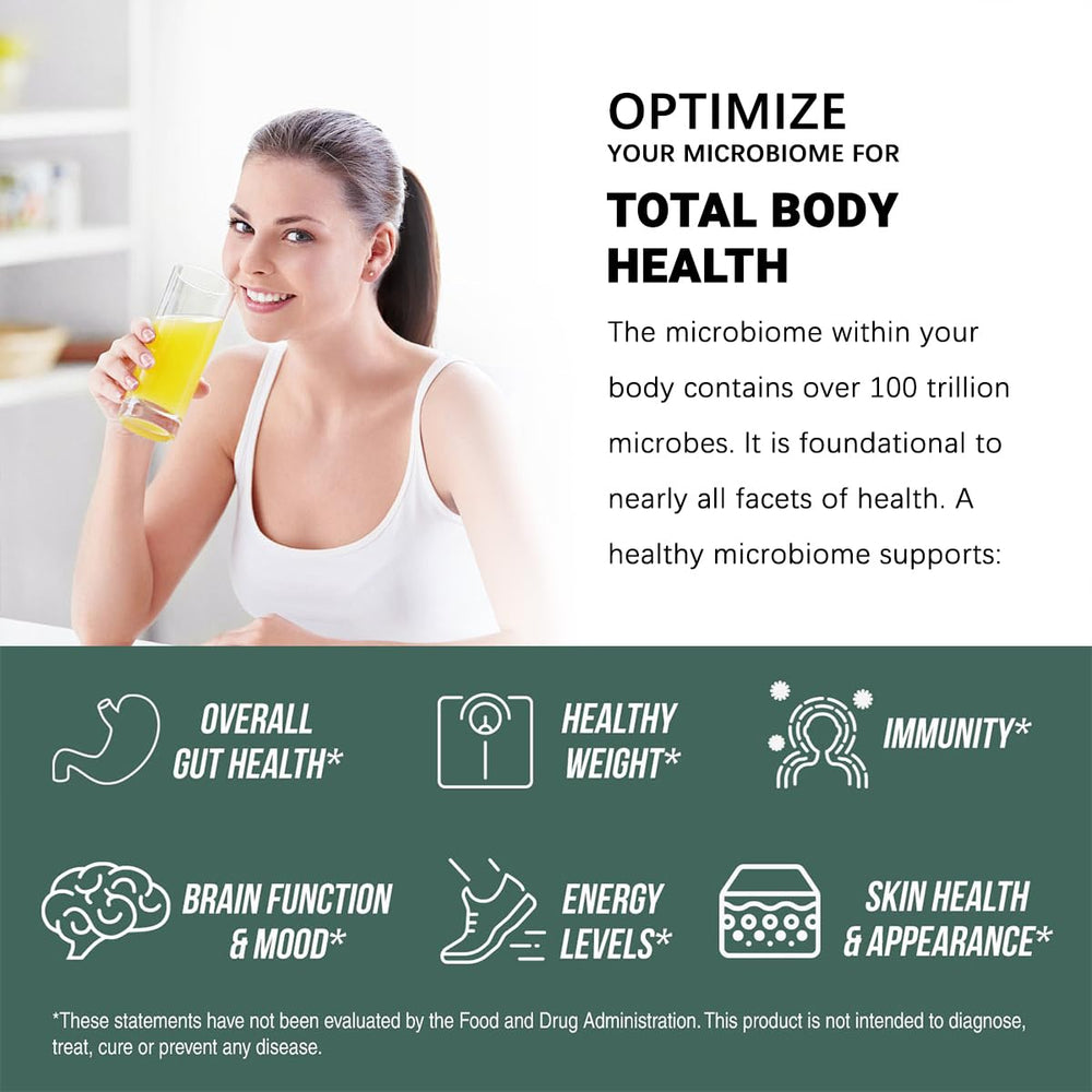 ESUNM Green Biome fermented herbs image emphasizes natural prebiotics.