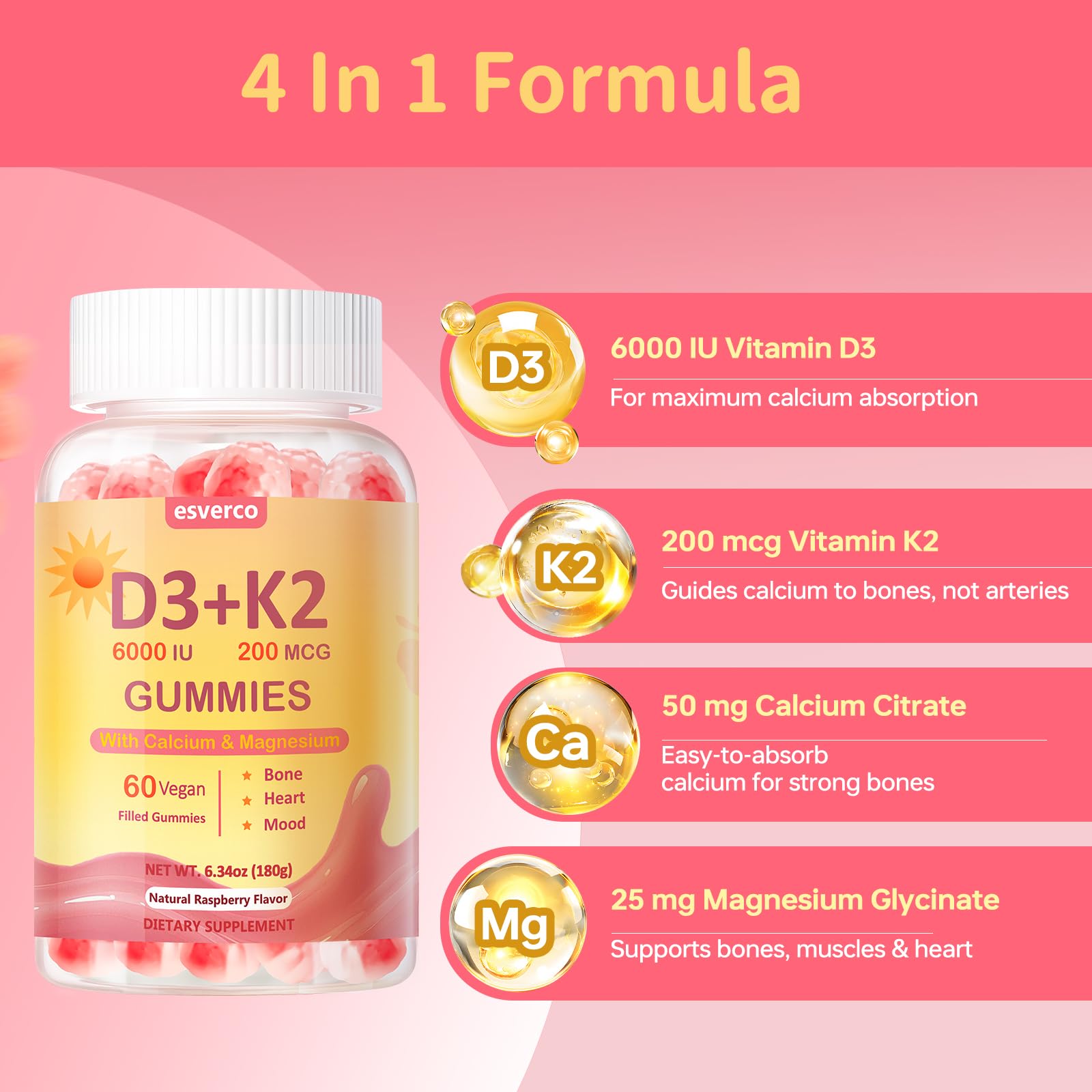 Esverco D3 K2 gummies daily dose of two pieces for a simple routine