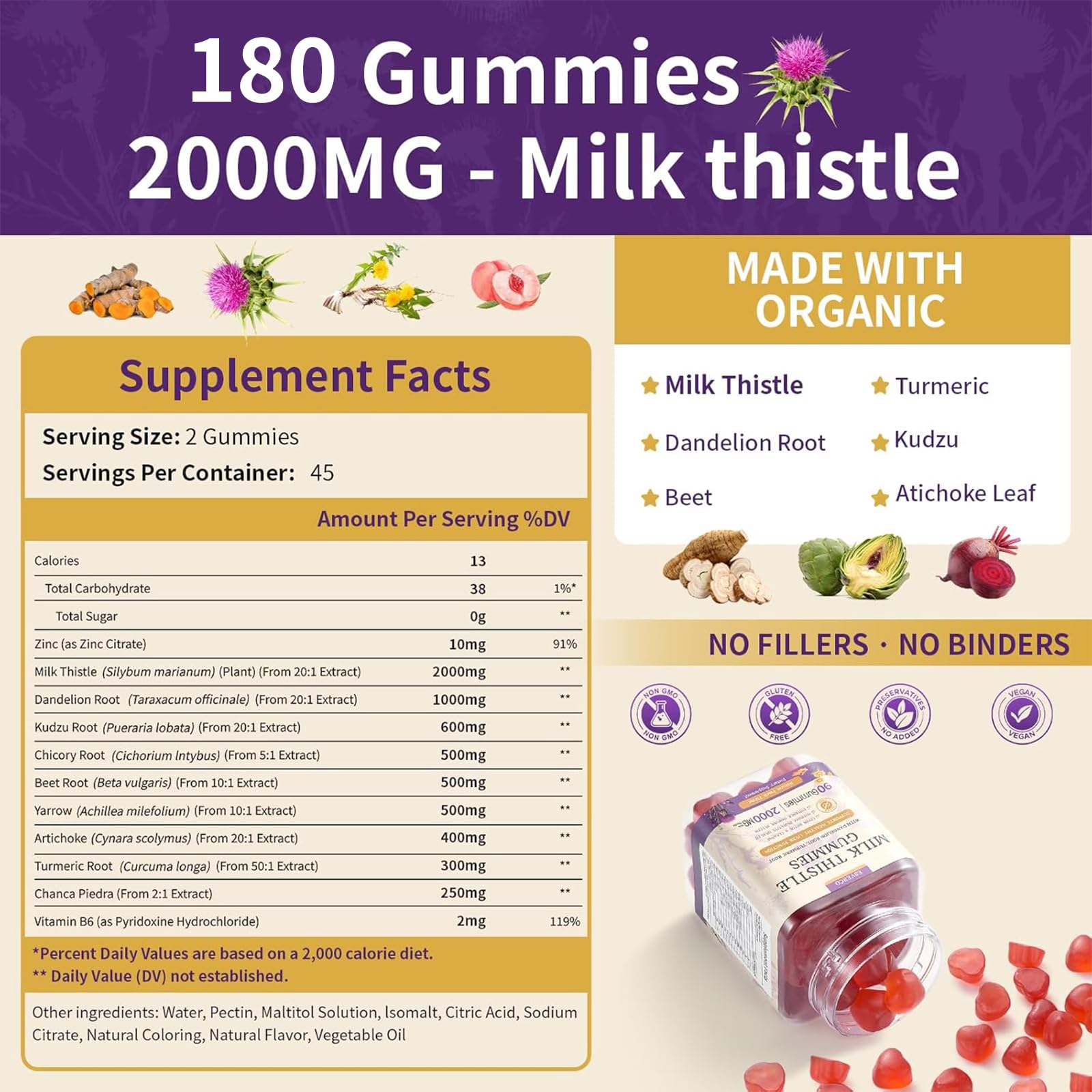 Vegan labeling on Esverco Milk Thistle Gummies packaging