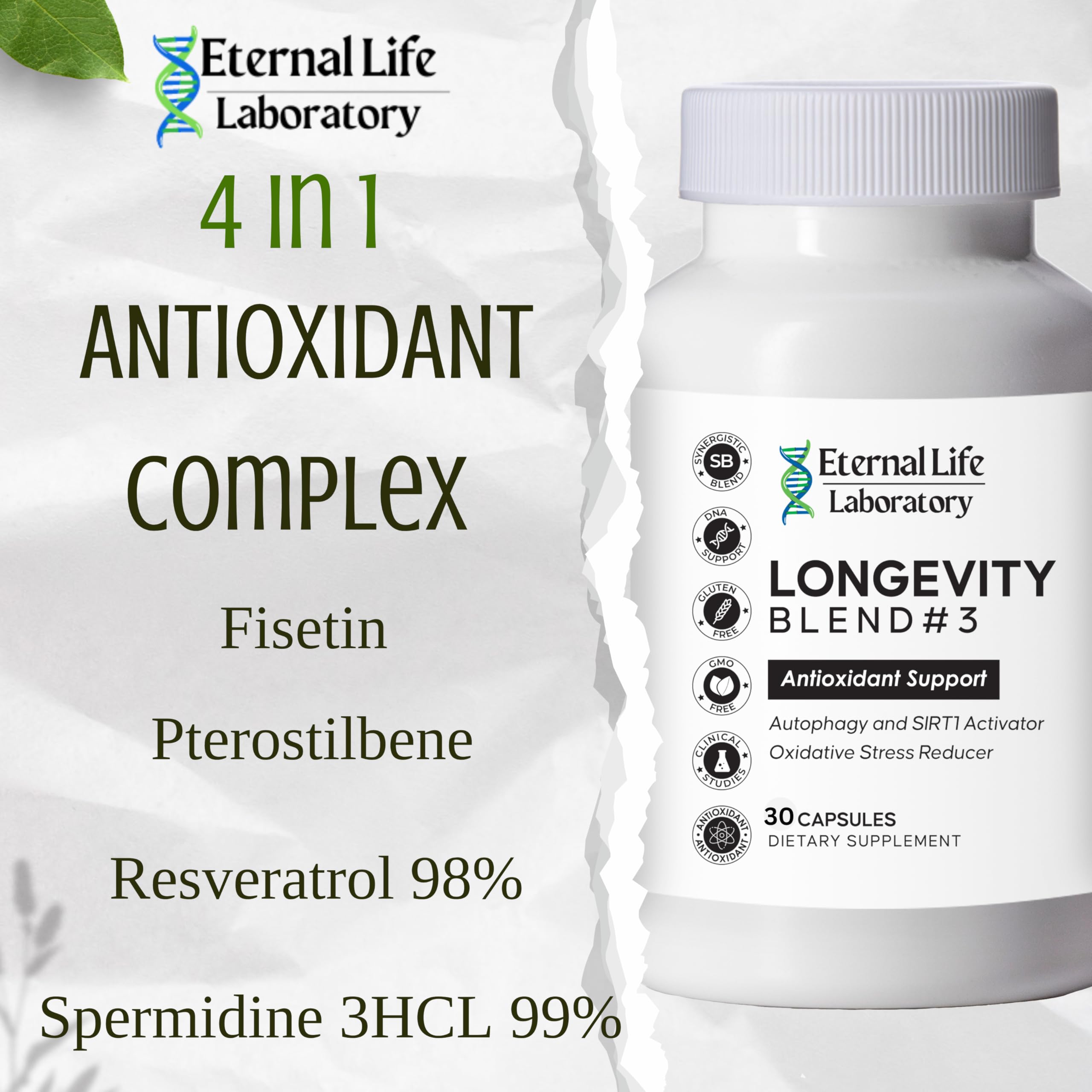 Eternal Life Laboratory Longevity Blend 3 close-up of Fisetin for cellular health.