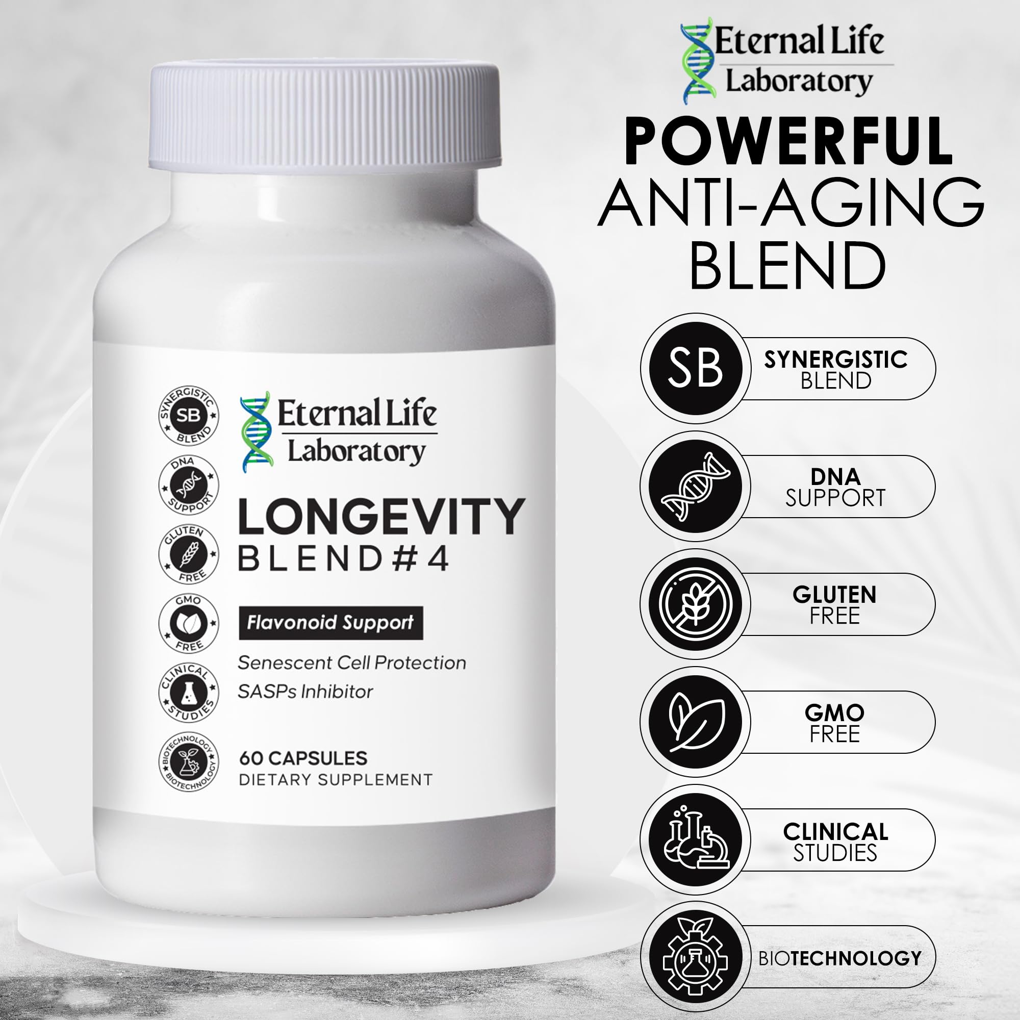 Label detail with ingredient list emphasizing purity and GMP origin.