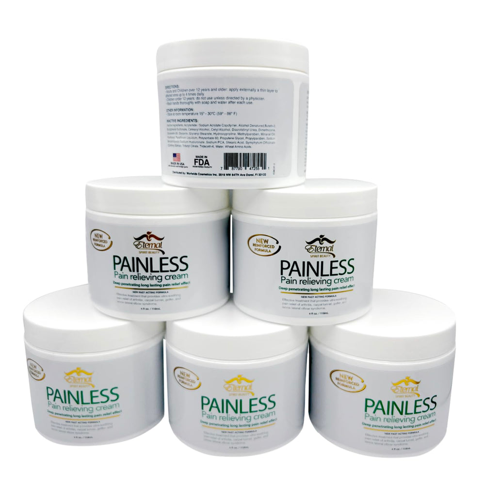 Eternal Spirit Beauty Painless Relieving Cream 6-pack on display highlights value and convenience