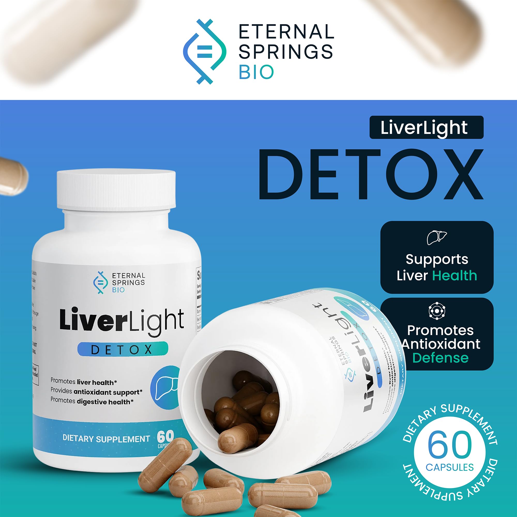 LiverLight Detox capsules neatly arranged in bottle for daily use