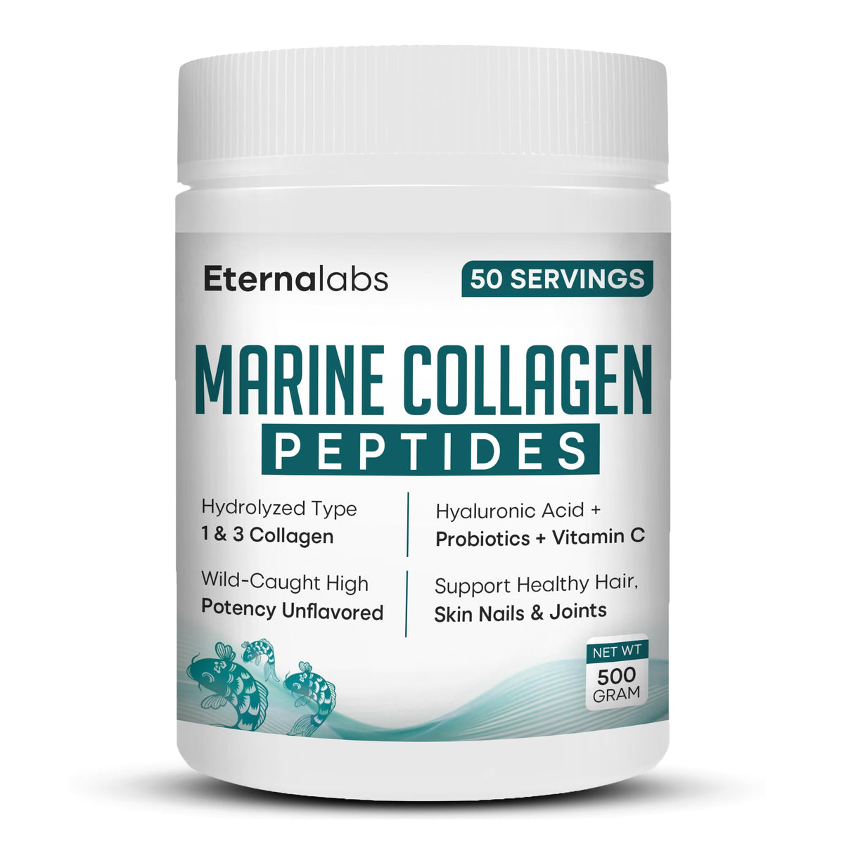 Eternalabs collagen peptides bottle shown for daily wellness routine