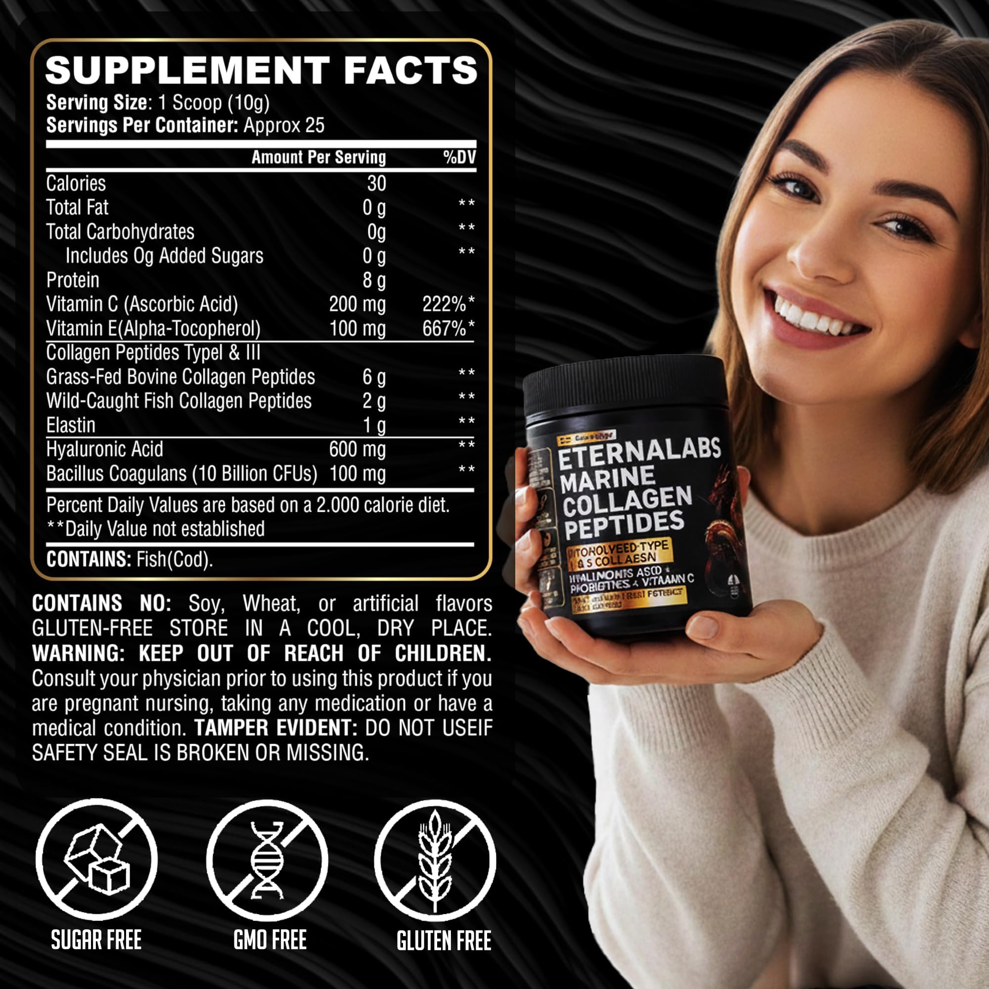 Scoop of Eternalabs collagen peptides dissolving in water