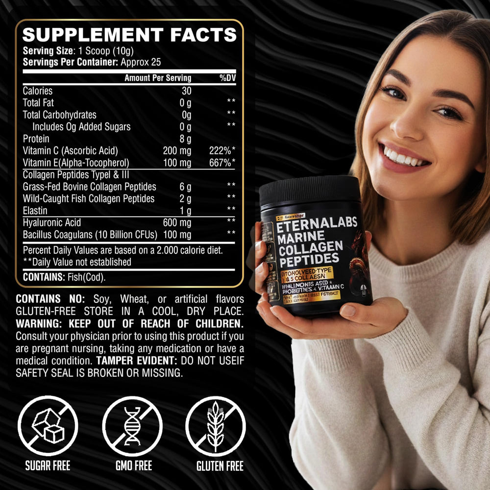 Scoop of Eternalabs collagen peptides dissolving in water