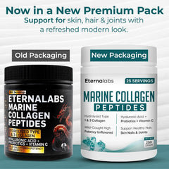 Eternalabs collagen peptides tub open with powder and scoop ready to mix