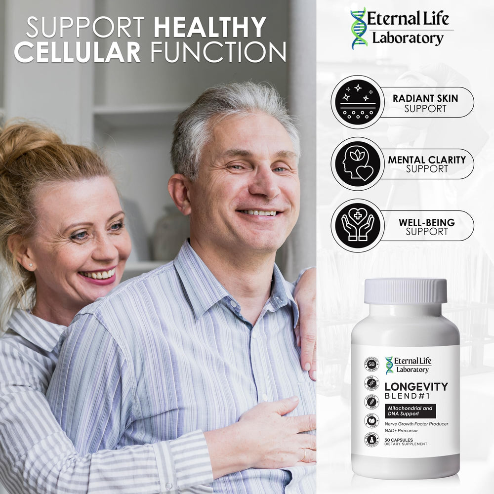 Eternal Life Laboratory packaging displays purity and GMP-certified manufacturing.