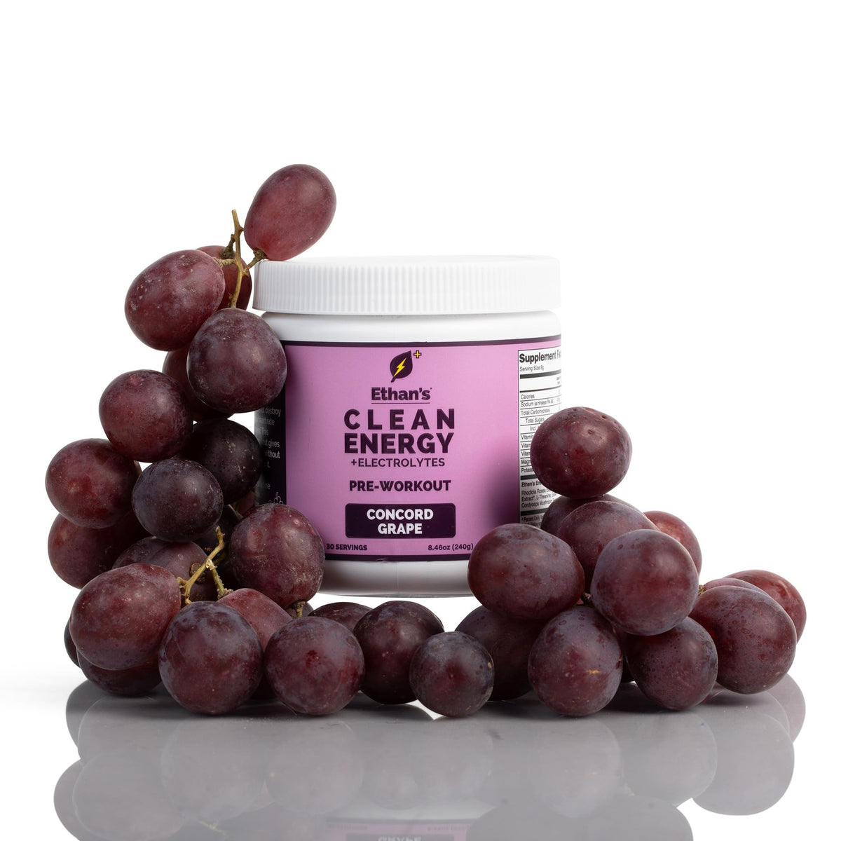 Ethan's Feel Good Concord grape bottle ready for a steady pre-workout boost.