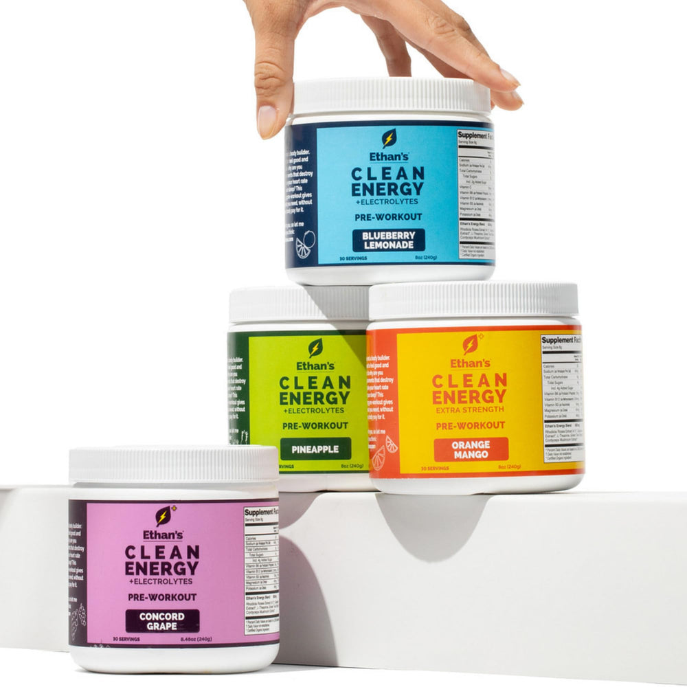 Closeup of ingredients behind Ethan's Feel Good, highlighting plant-based caffeine.