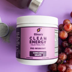 Ethan's Feel Good powder scoop shown for quick, consistent energy before training.