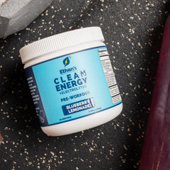 Ethan's Feel Good pre-workout blueberry lemonade served in a glass with refreshing flavor.
