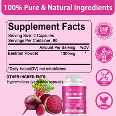 Etheray Beet Root Capsules bottle back revealing ingredients and non-GMO formulation