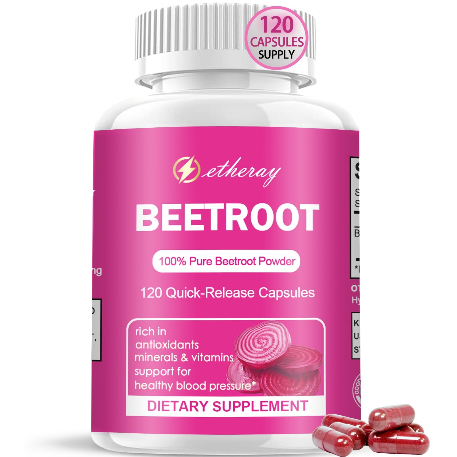Etheray Beet Root Capsules bottle front showing natural vegan supplement for daily wellness