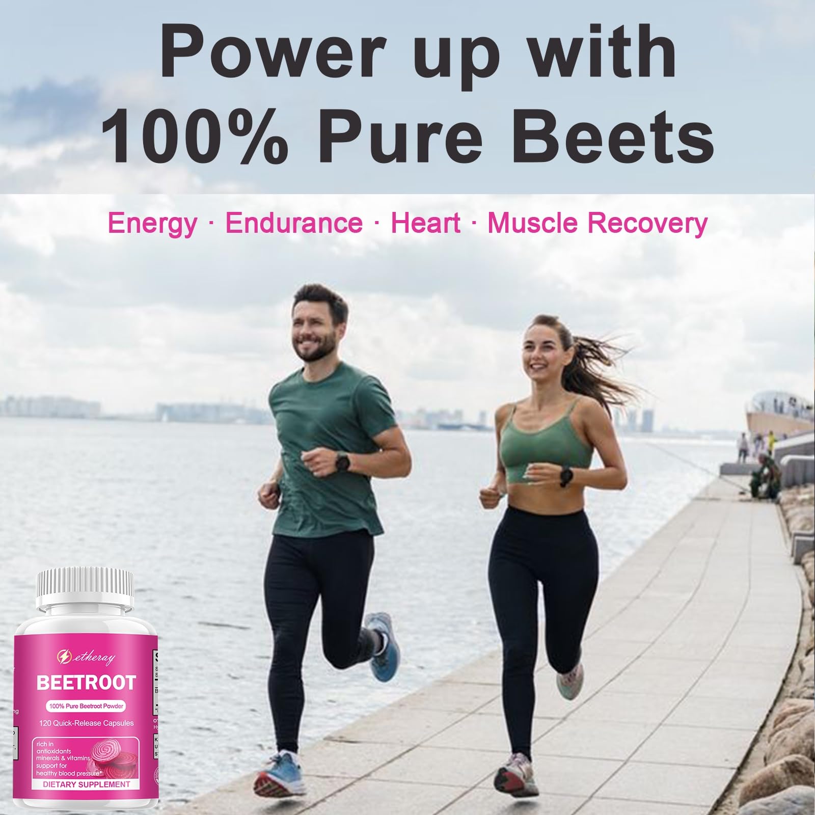 Etheray Beet Root Capsules label design highlighting gluten-free and dairy-free features
