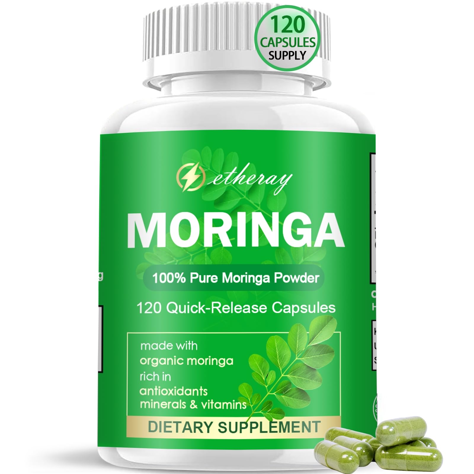 Etheray Moringa Capsules bottle for daily vegan nutrition