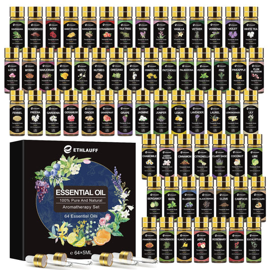 Ethlauff 64-pack essential oils set front view for diffusion.