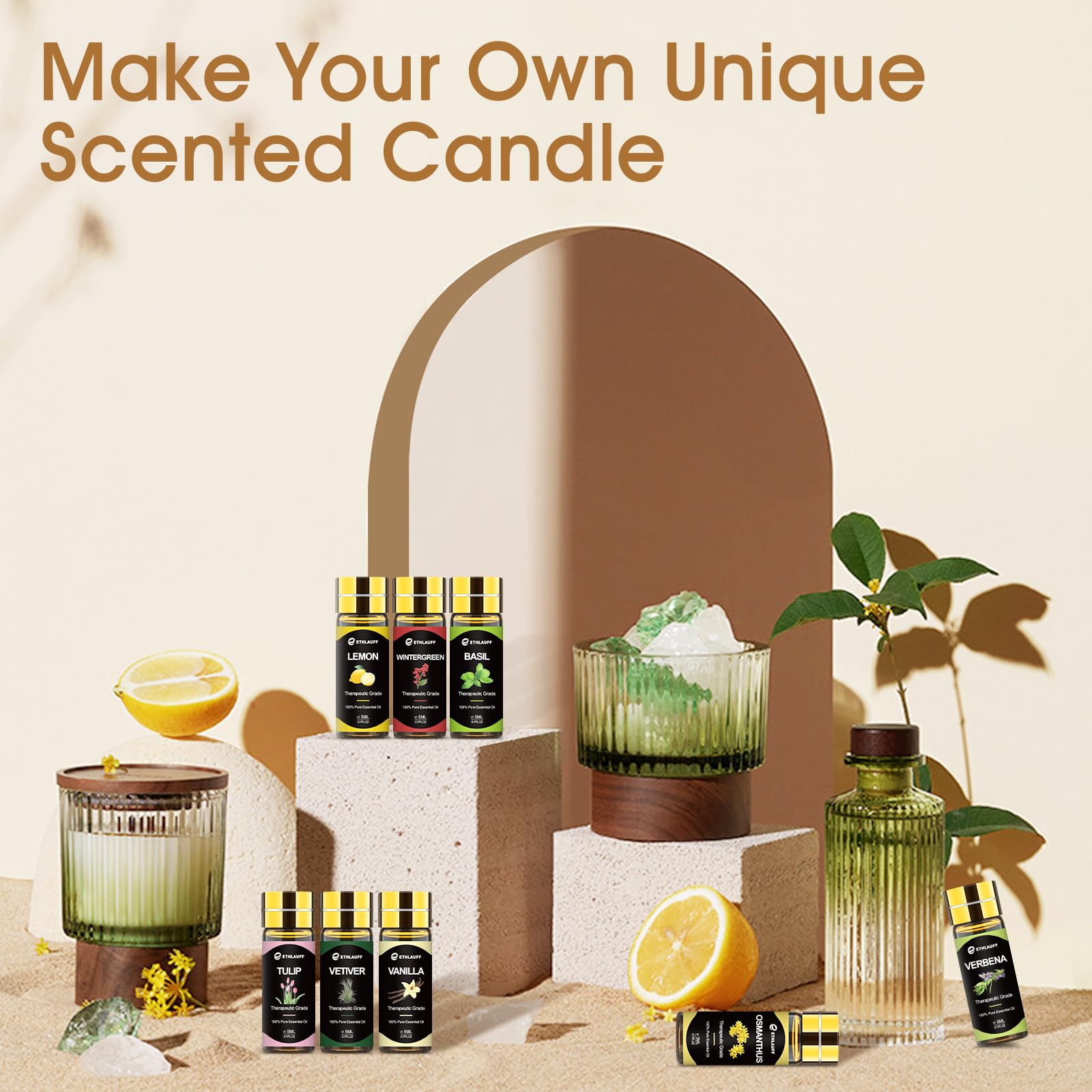 Ethlauff oils for DIY candles, soaps, and bath products.