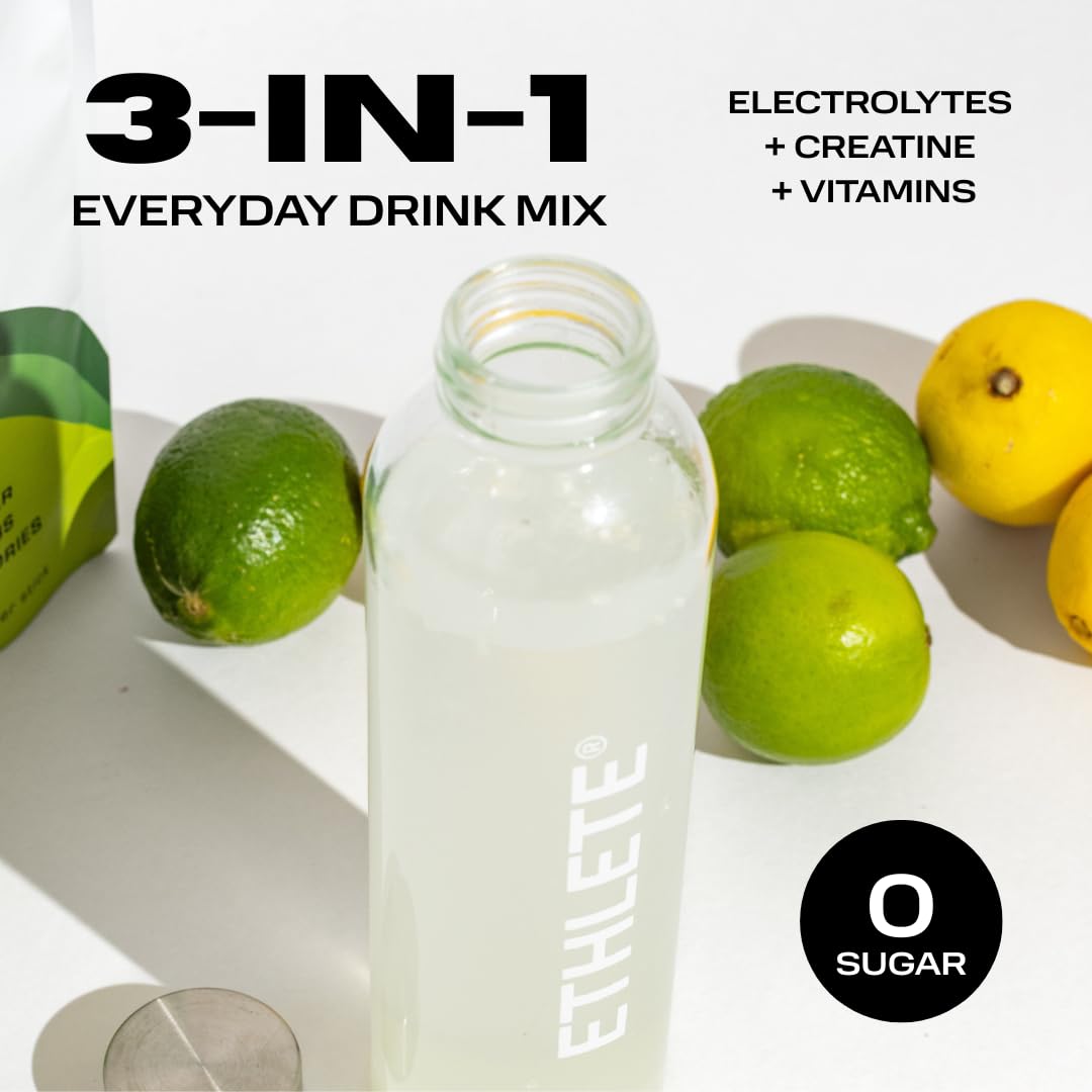Ethlete Electrolytes glass with drink shows a refreshing flavor moment.