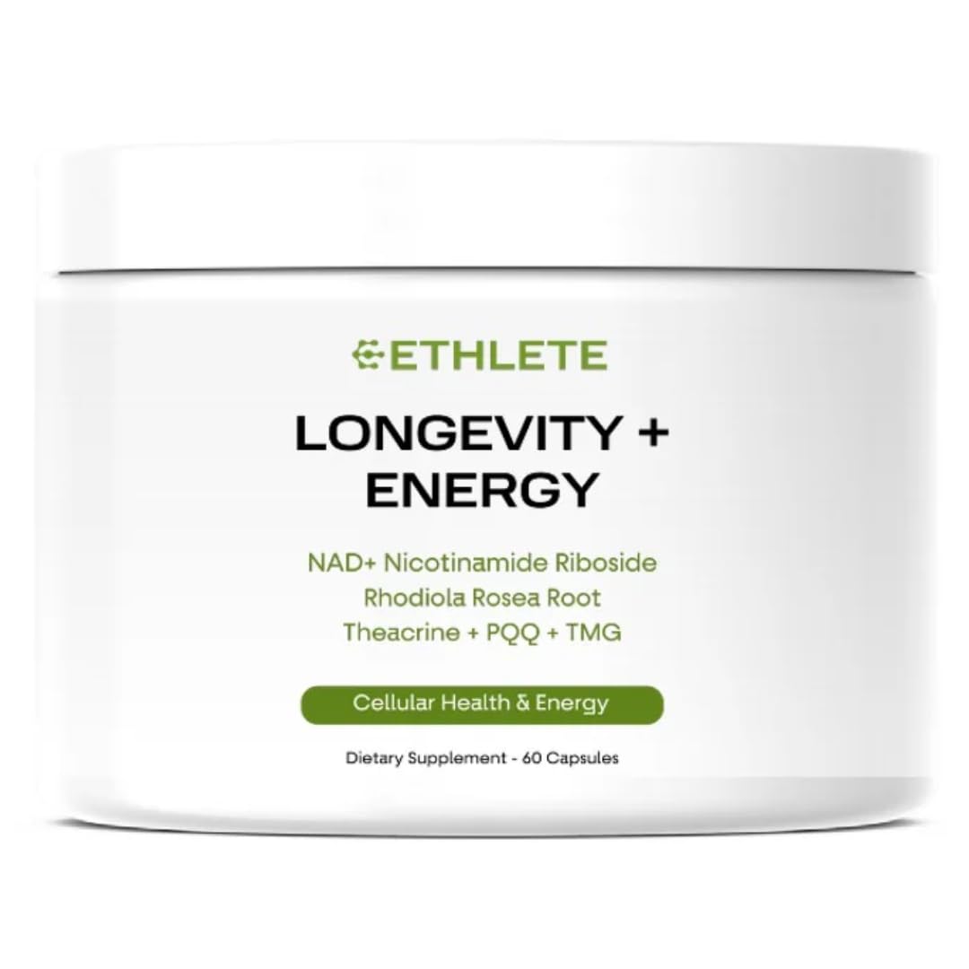 Ethlete NAD+ bottle-front promotes all-day energy and recovery support.