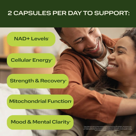 Ethlete NAD+ capsules-closeup highlights NR for cellular energy.