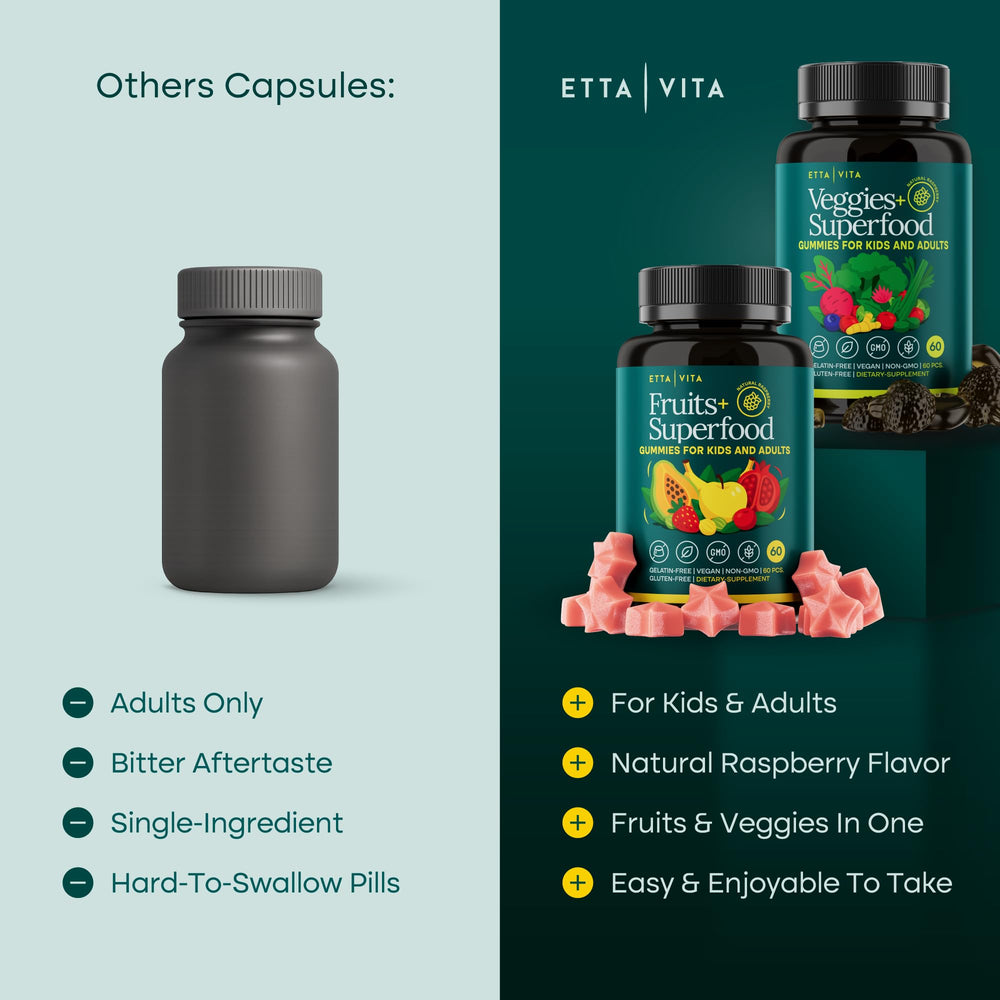 Etta Vita 9 superfruits 30 veggies blend highlighting nutrient variety for vitality.