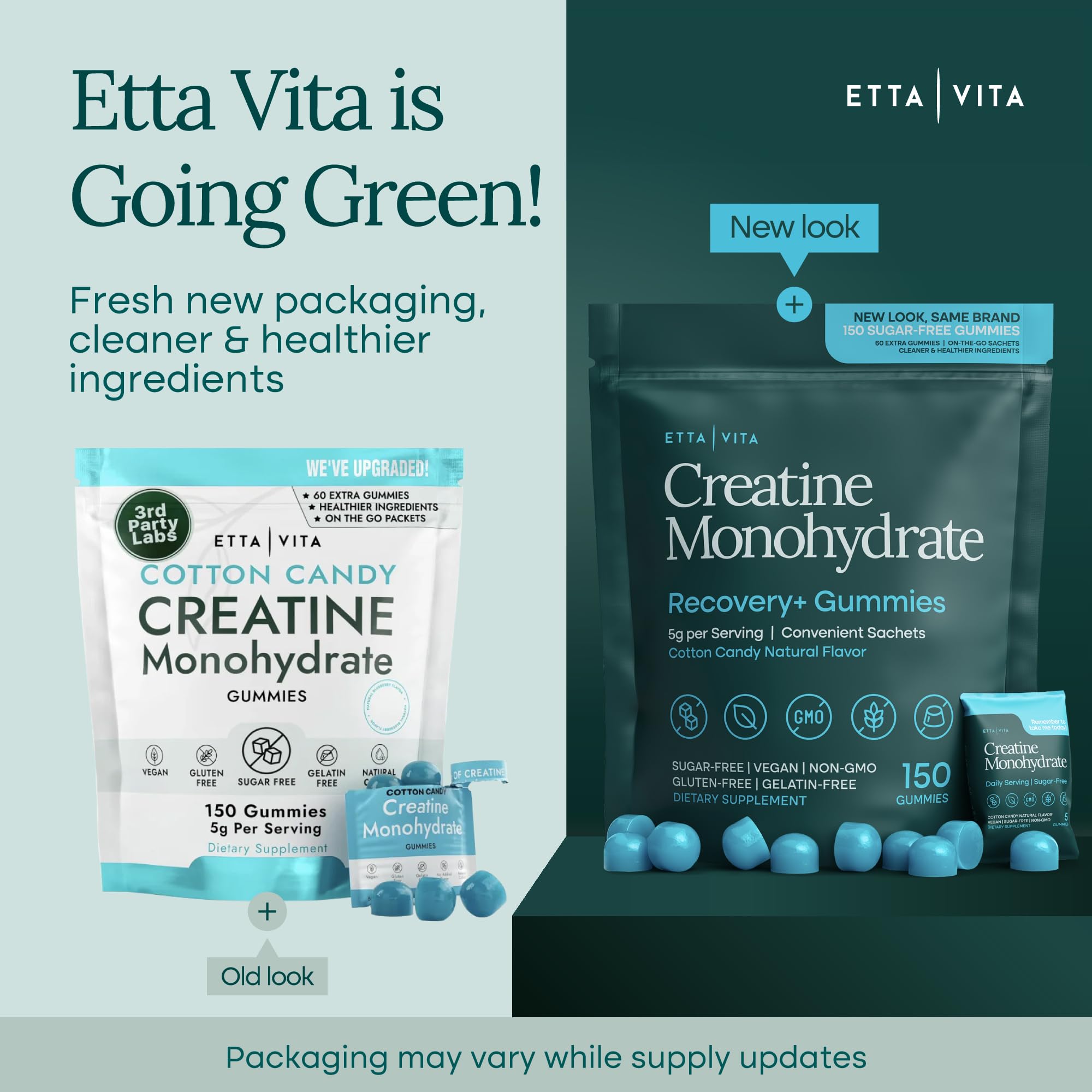 Etta Vita creatine gummies coated with MCT oil for improved absorption.