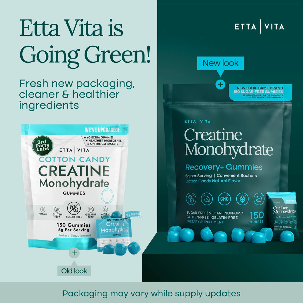 Etta Vita creatine gummies coated with MCT oil for improved absorption.