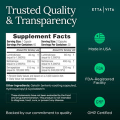 Etta Vita digestive enzyme blend with natto-derived nattokinase, serrapeptase, and lumbrokinase