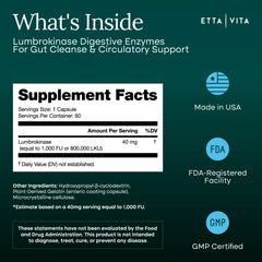 Close-up of Etta Vita Potent Lumbrokinase capsules showing high enzyme potency.