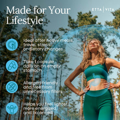 Etta Vita Potent Lumbrokinase displayed with a digestive scene suggesting post-meal support.