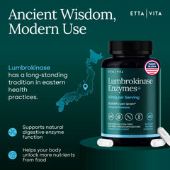 Made in USA tag on Etta Vita Potent Lumbrokinase packaging.