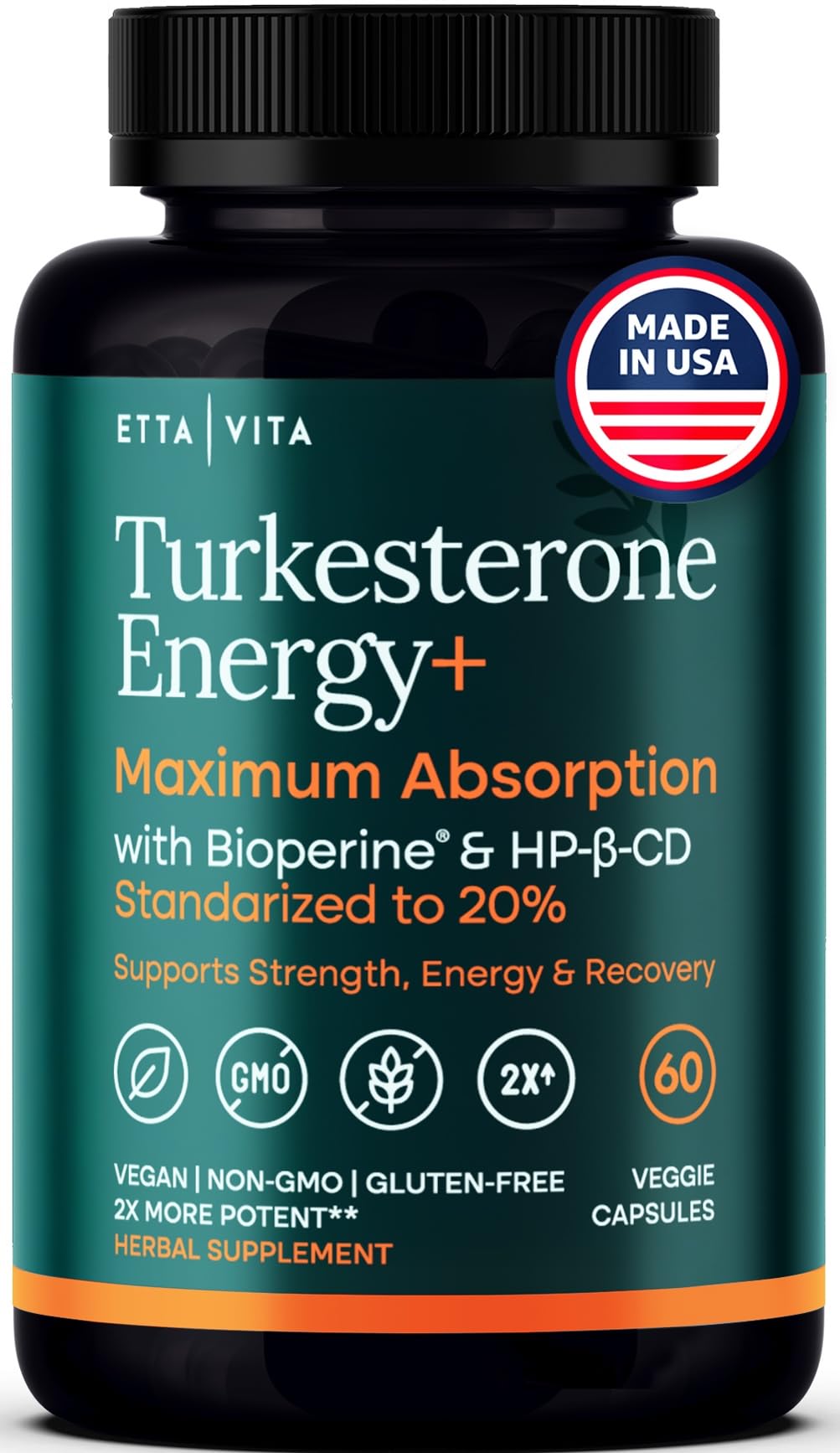 Etta Vita potent turkesterone bottle for vegan athletes.