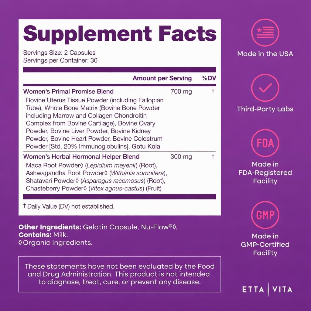 Etta Vita Primal beef organ kidney capsule for energy and immune support.