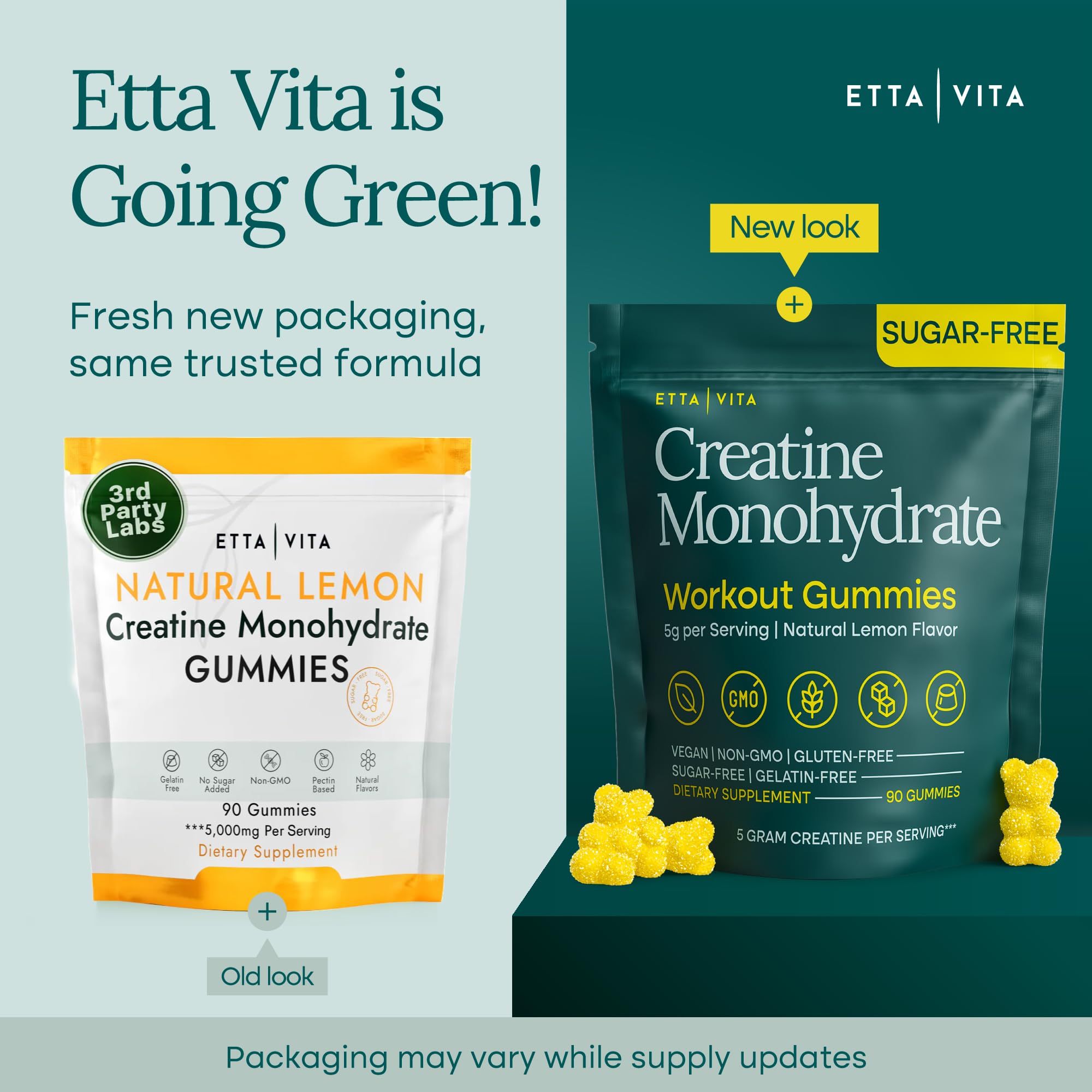 Etta Vita creatine gummies 5000mg serving label highlights potent daily dose