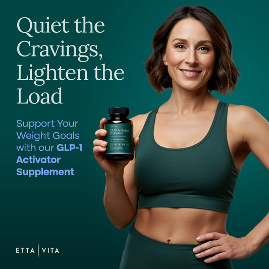 Etta Vita GLP-1 Probiotic bottle pour demonstrates easy dosing for appetite support