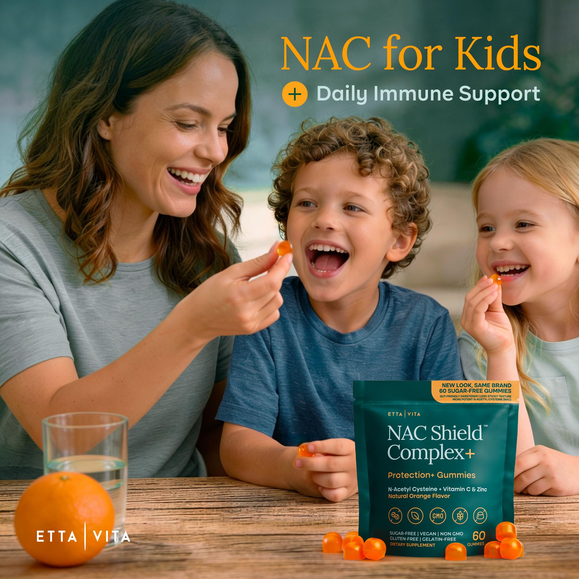 Etta Vita NAC Gummies for kids, fruit flavor, daily immune support.