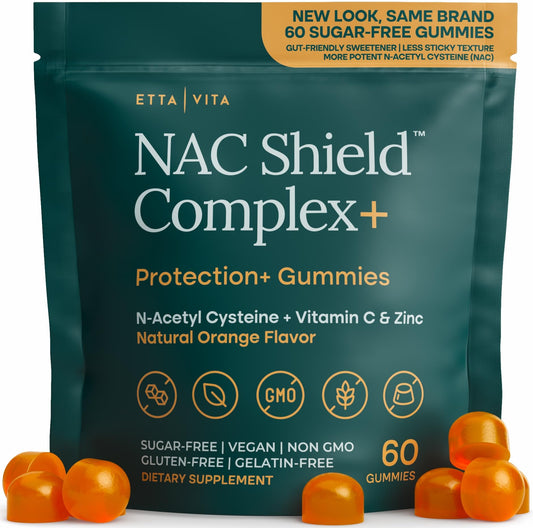 Etta Vita NAC Gummies bottle highlights sugar-free formula for immune support.