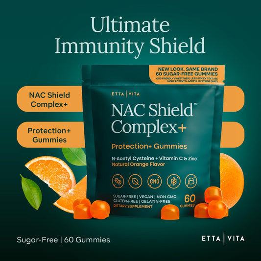 Pouring Etta Vita NAC Gummies shows convenient on-the-go dosing.