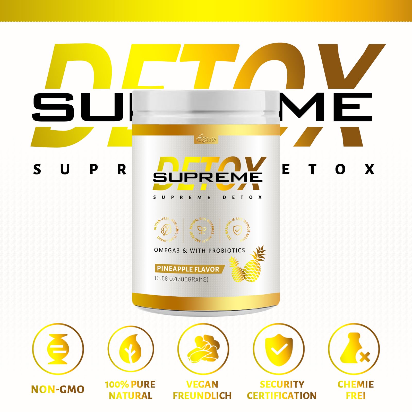 ETUIH Supreme Detox nutrition facts highlight fiber and pineapple flavor context